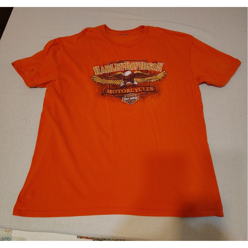 Harley Davidson Motorcycles Texas Thunder Orange Eagle T Shirt Men's Y2K JJ